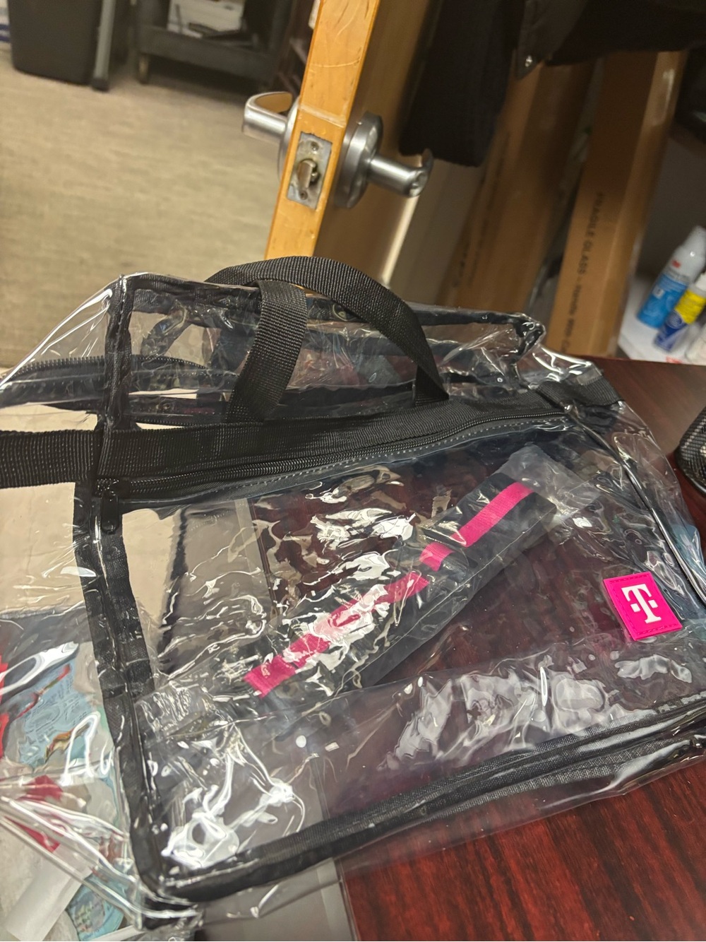 Clear PVC Tote Bag with Pink Accent